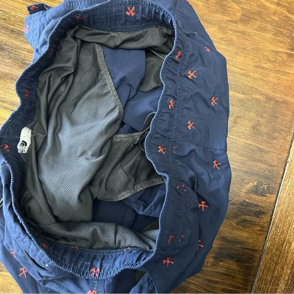 North Face Navy Blue Swim Shorts with Red Pattern men's Large Pickaxe